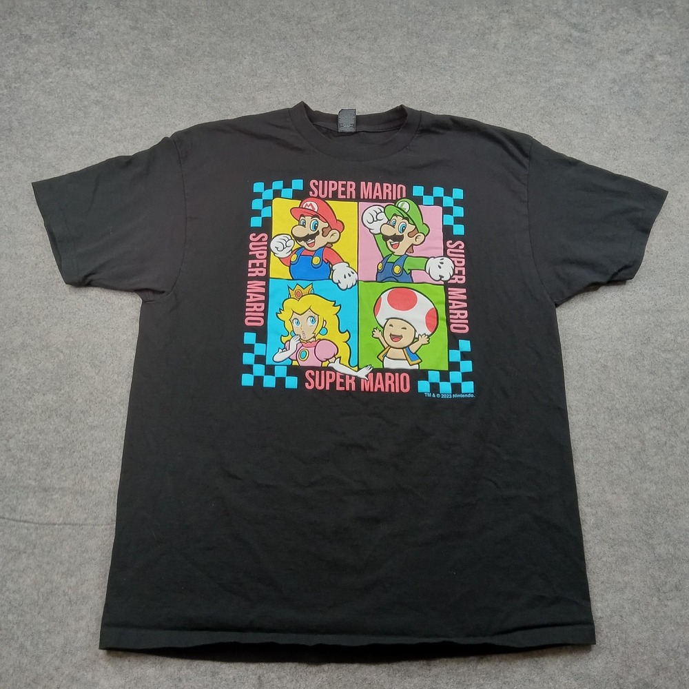 Super Mario Shirt Mens XL Black Luigi Peach Toad Graphic Tee Nintendo‎ Optima